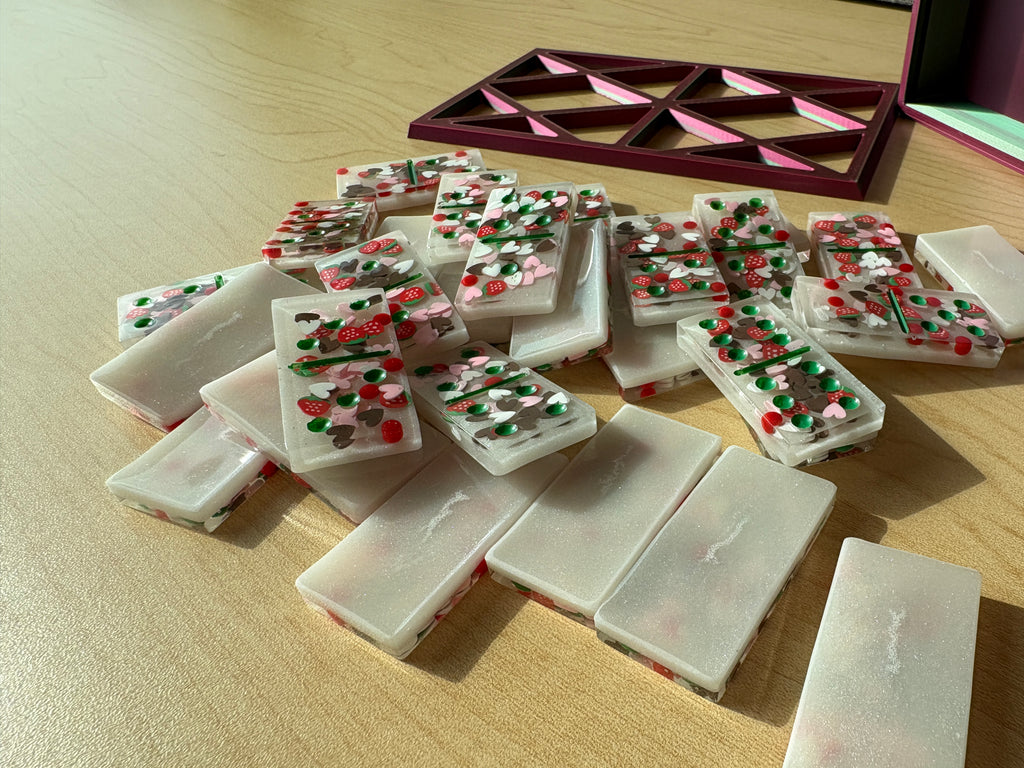 Handmade Resin Domino Set – Chocolate Strawberry Dominoes