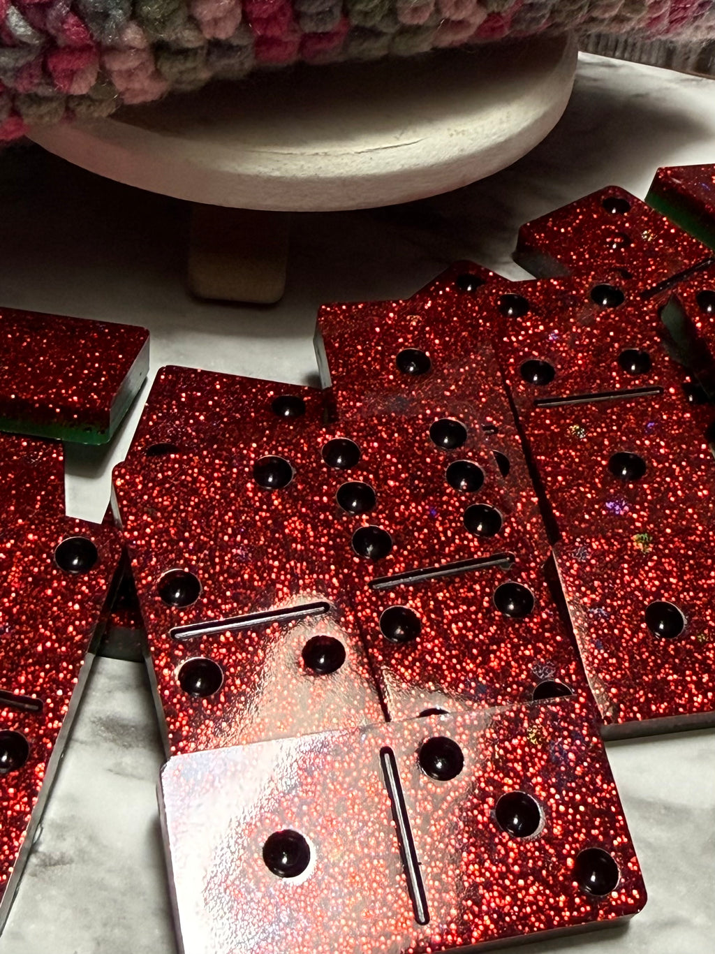 Watermelon Resin Domino Set with Crocheted Storage Bag