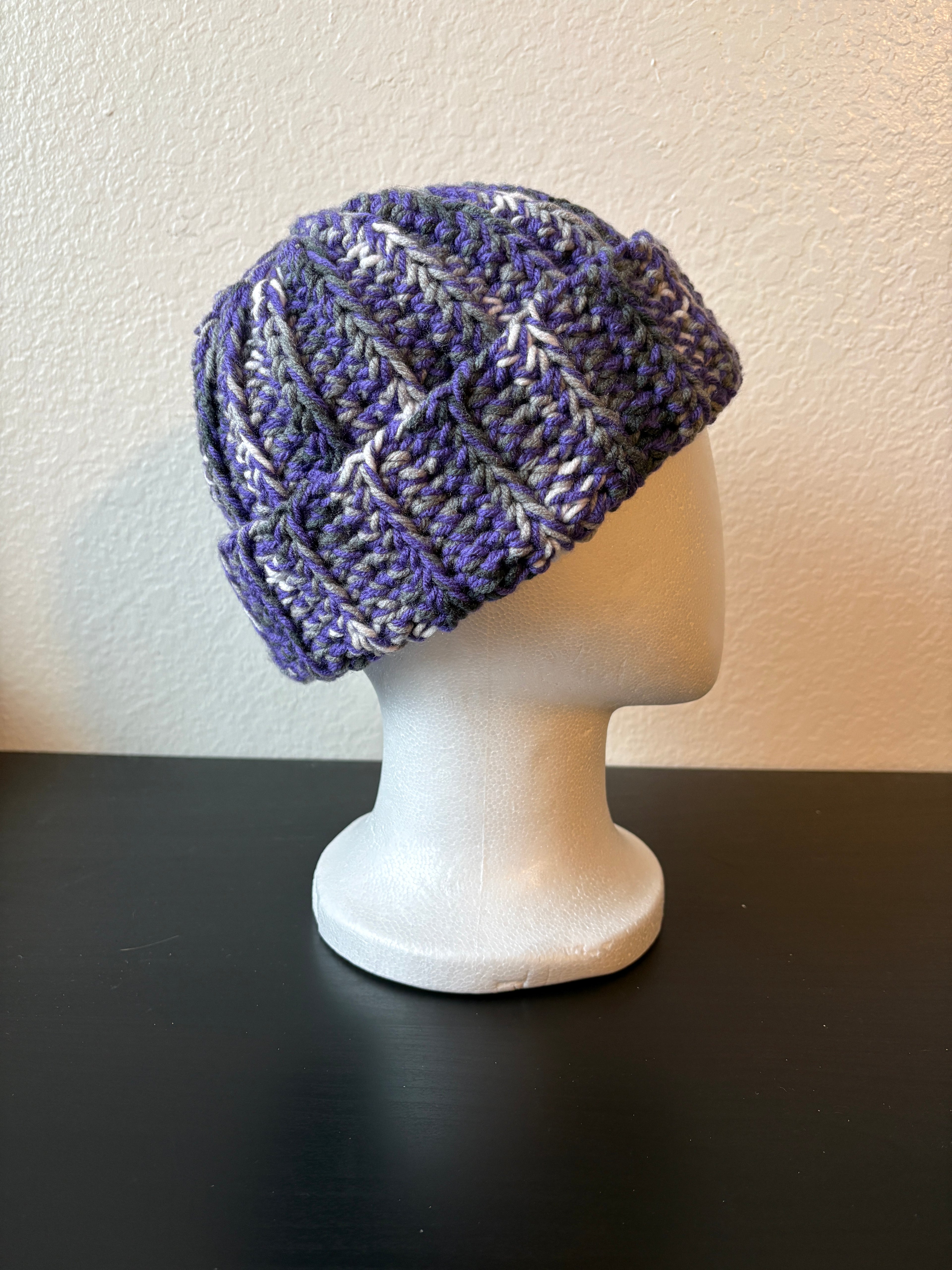 Purple, Grey & White Chunky Beanie